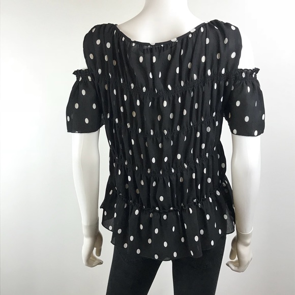 Zara Ruffle Top Cold Shoulder Polka Dot Blouse - Picture 5 of 6